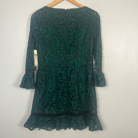 New Eliza J Dresses Bell Sleeve Floral Applique Lace Shift Dress Emerald size 4p - Picture 9 of 11